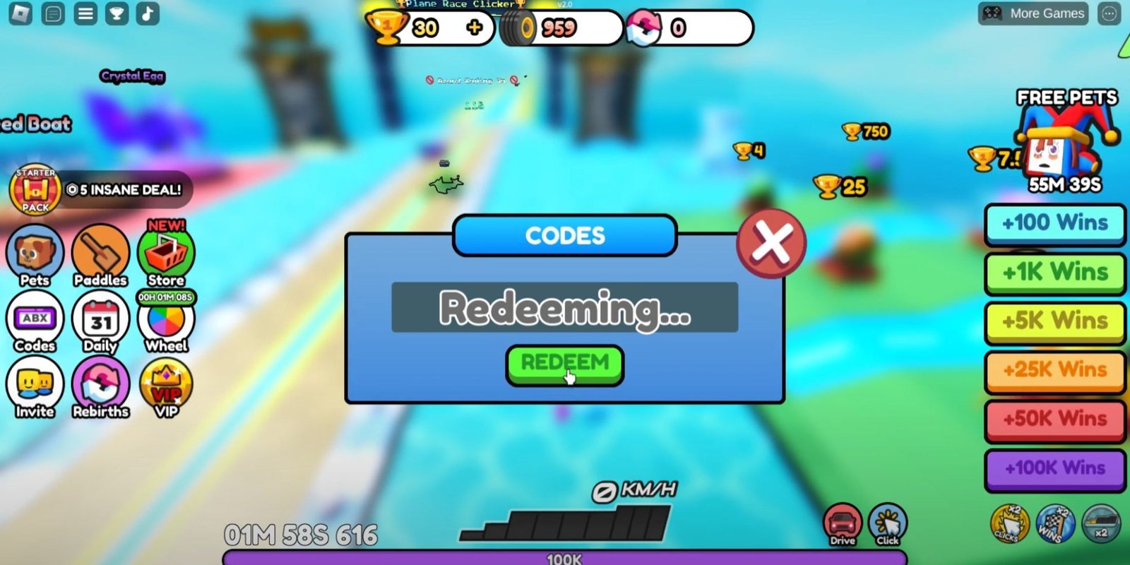 Boat Race Clicker the codes tab