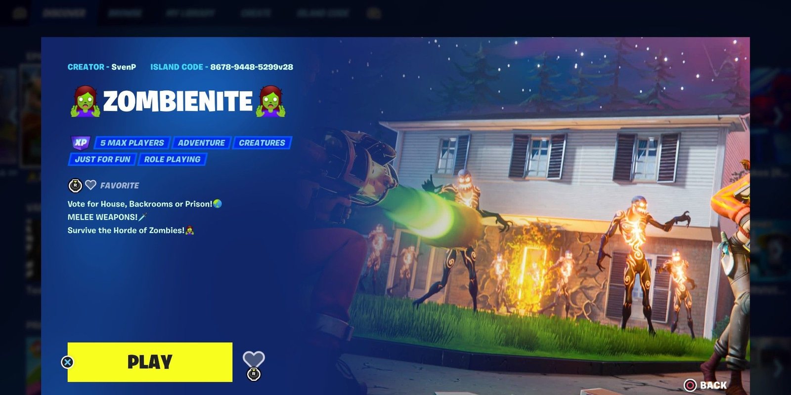 the zombienite map in fortnite