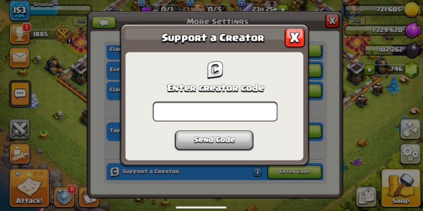 Clash of Clans the creator code tabs