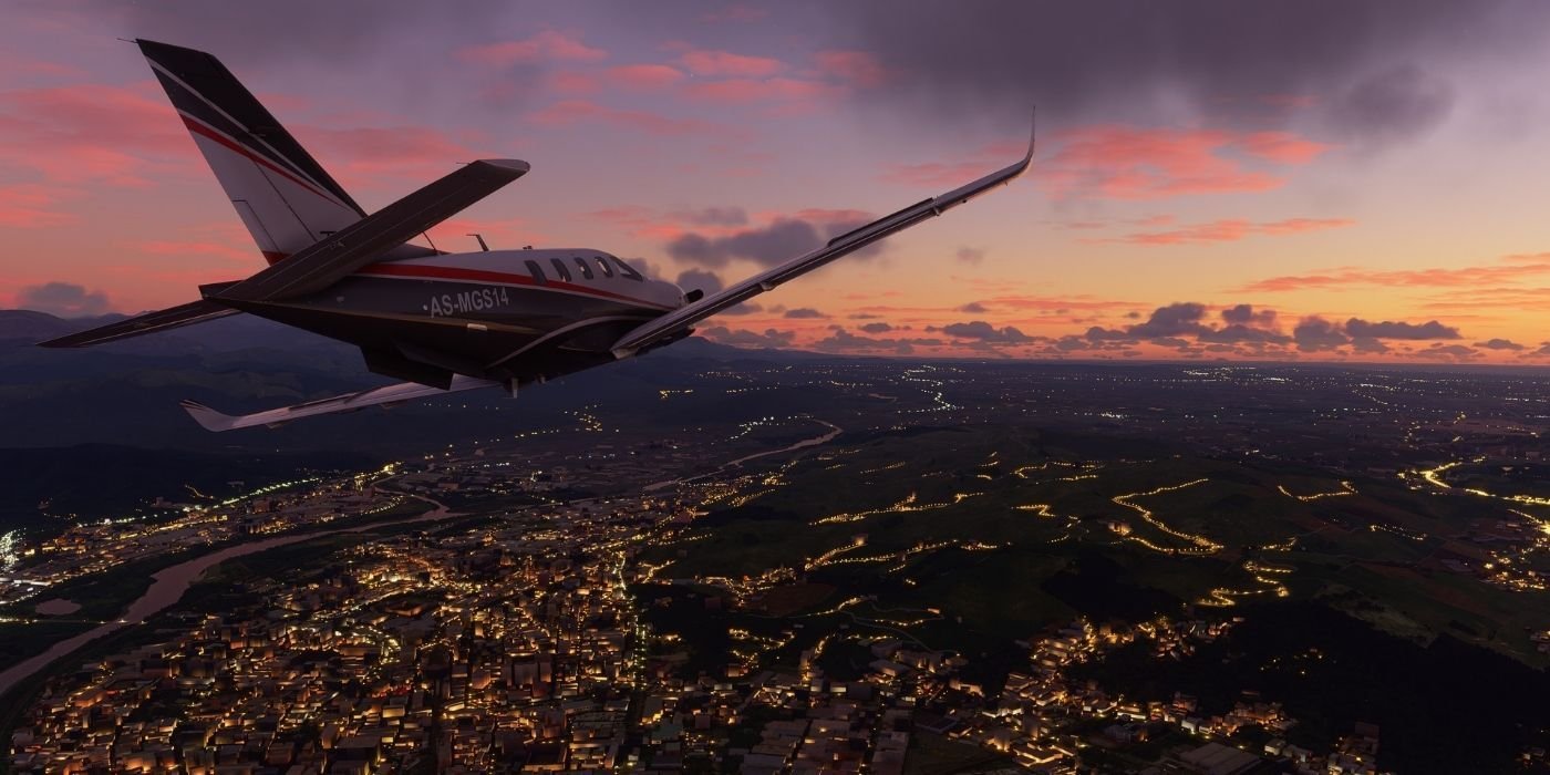 plane flying through evening sky