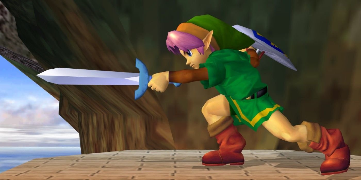 Young Link Super Smash Bros Melee sword thrust on platform