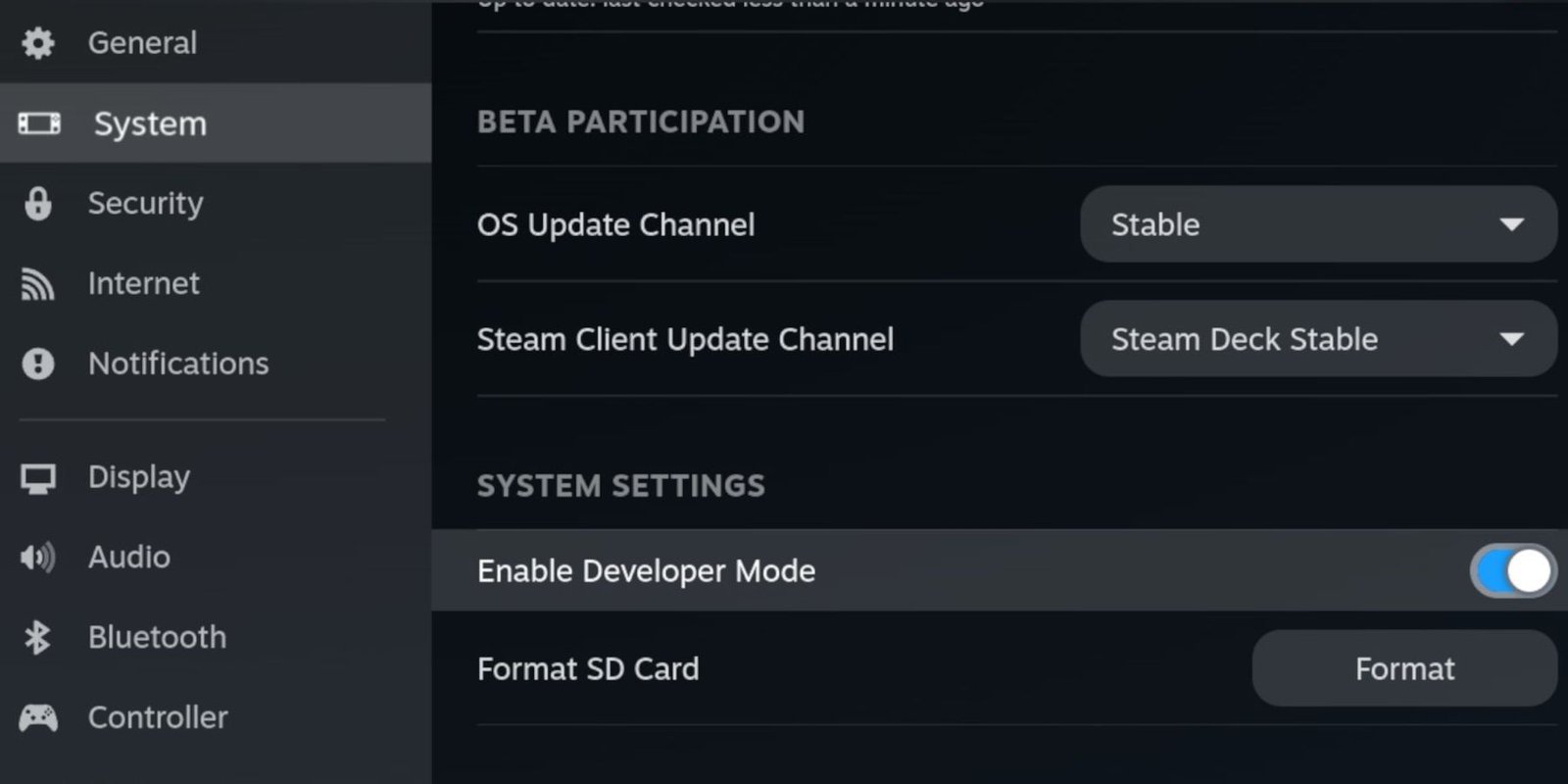 Steam Deck enable Developer mode