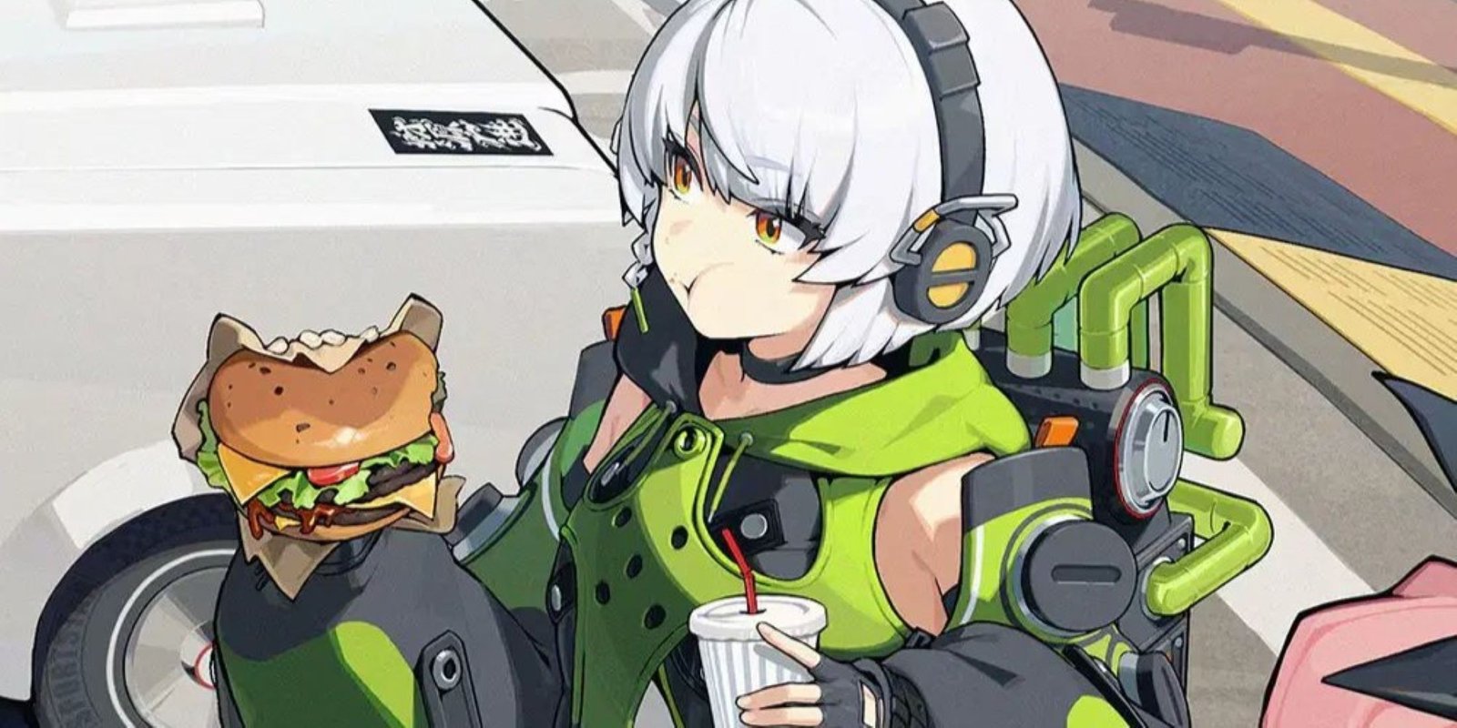 zenless zone zero mcdonalds collab anby eating a burger