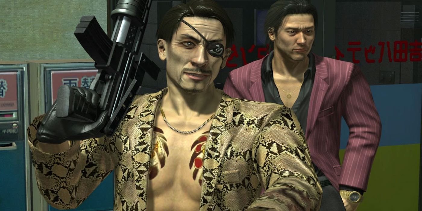 Yakuza Dead Souls gameplay screenshot of Goro Majima with a gun