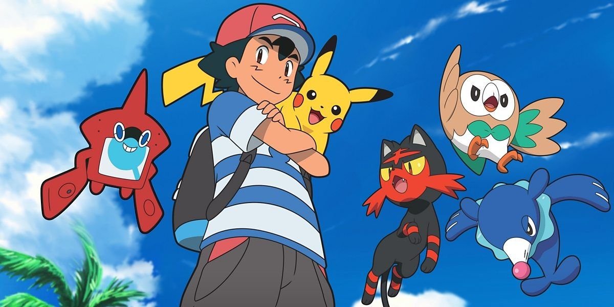 Pokemon The Series Sun and Moon Ash standing with Pokemon