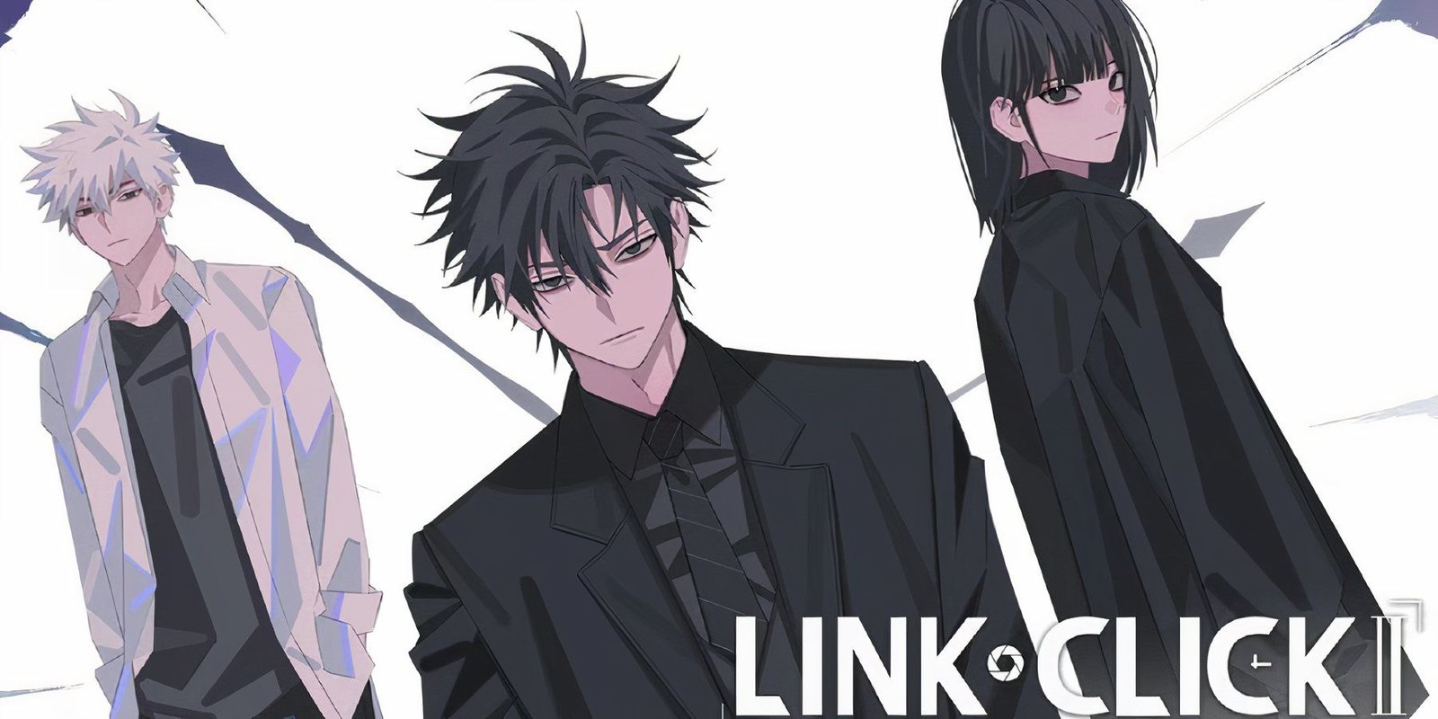 main characters of Link Click in black and White attire posing for the cover photo.