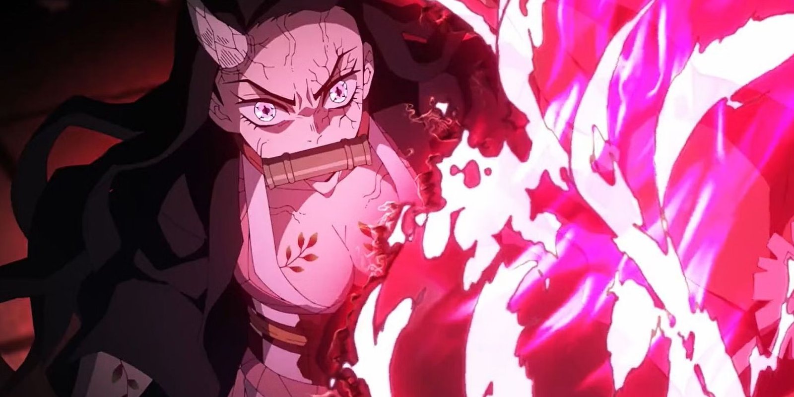 Nezuko uses her Blood Demon Art against Hatengu in Demon Slayer.