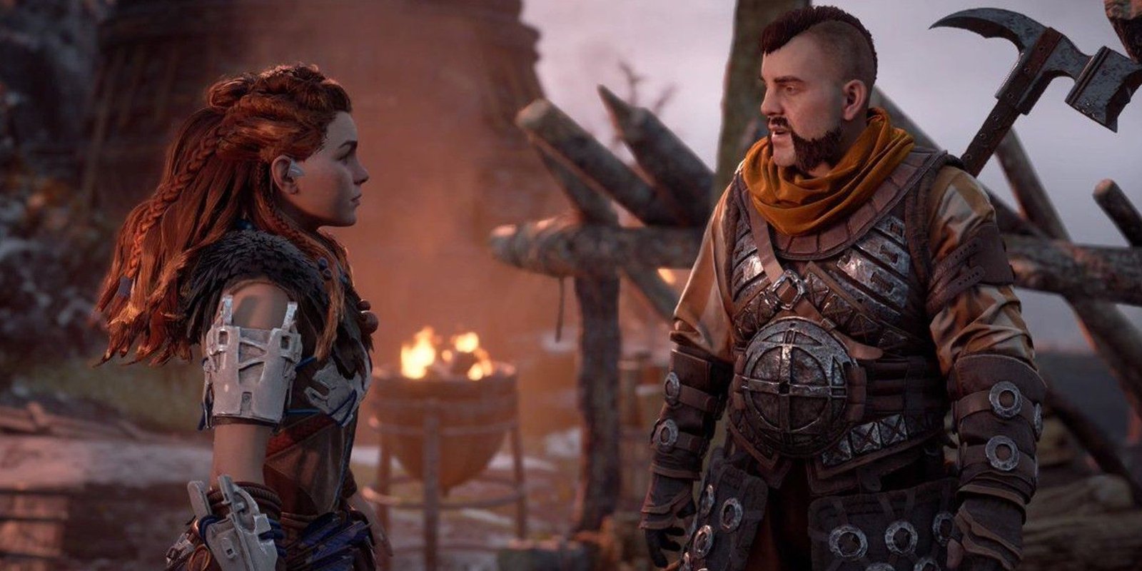 horizon forbidden west cutscene with aloy and erend vanguardsman