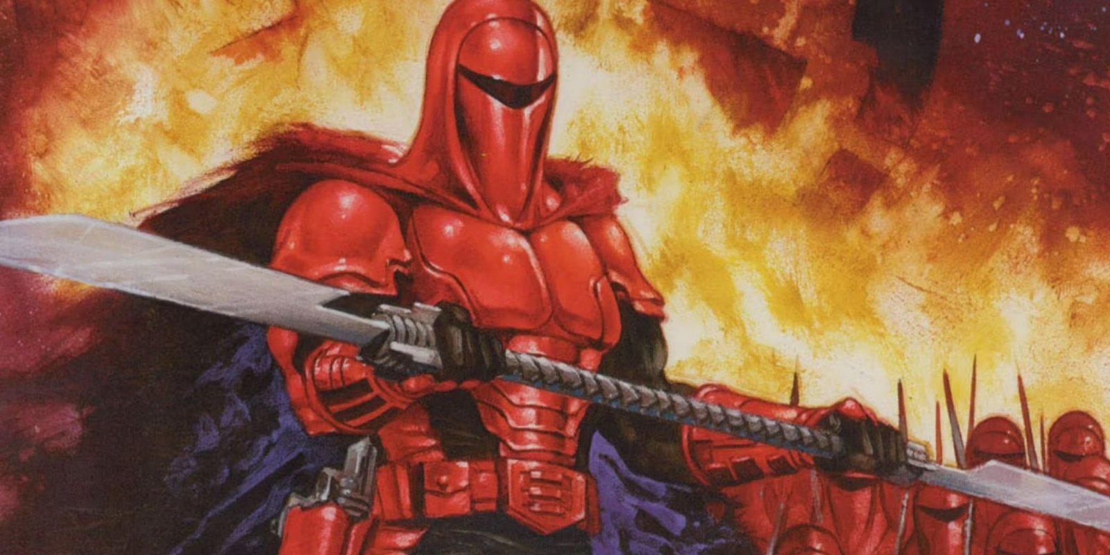 An armored figure wielding a dual blade in Star Wars - Crimson Empire