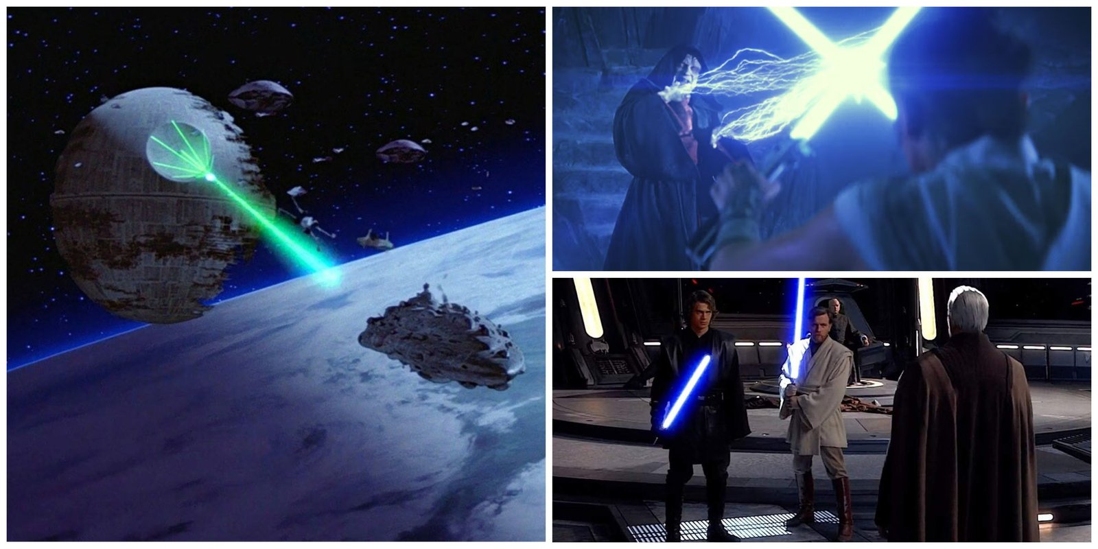 death star 2, obi-wan and anakin vs count dooku, rey vs palpatine