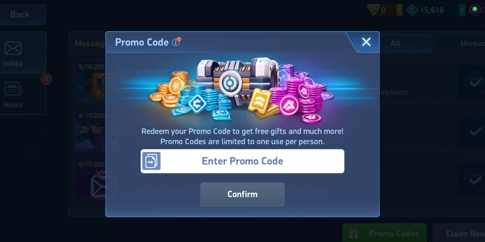 Mech Arena the codes tab