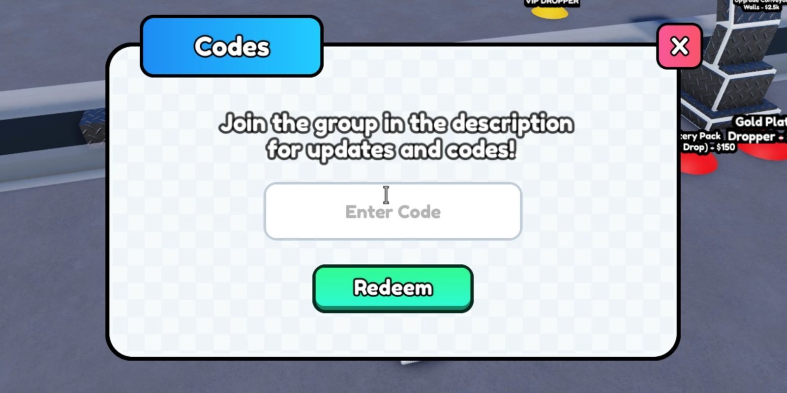 Dropper Incremental Tycoon the codes tab