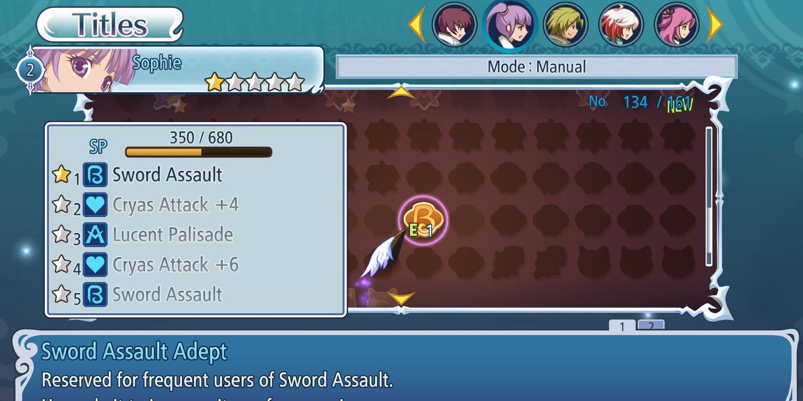 Tales of Graces f Sophie unlocking Sword Assault Adept with the steal ability