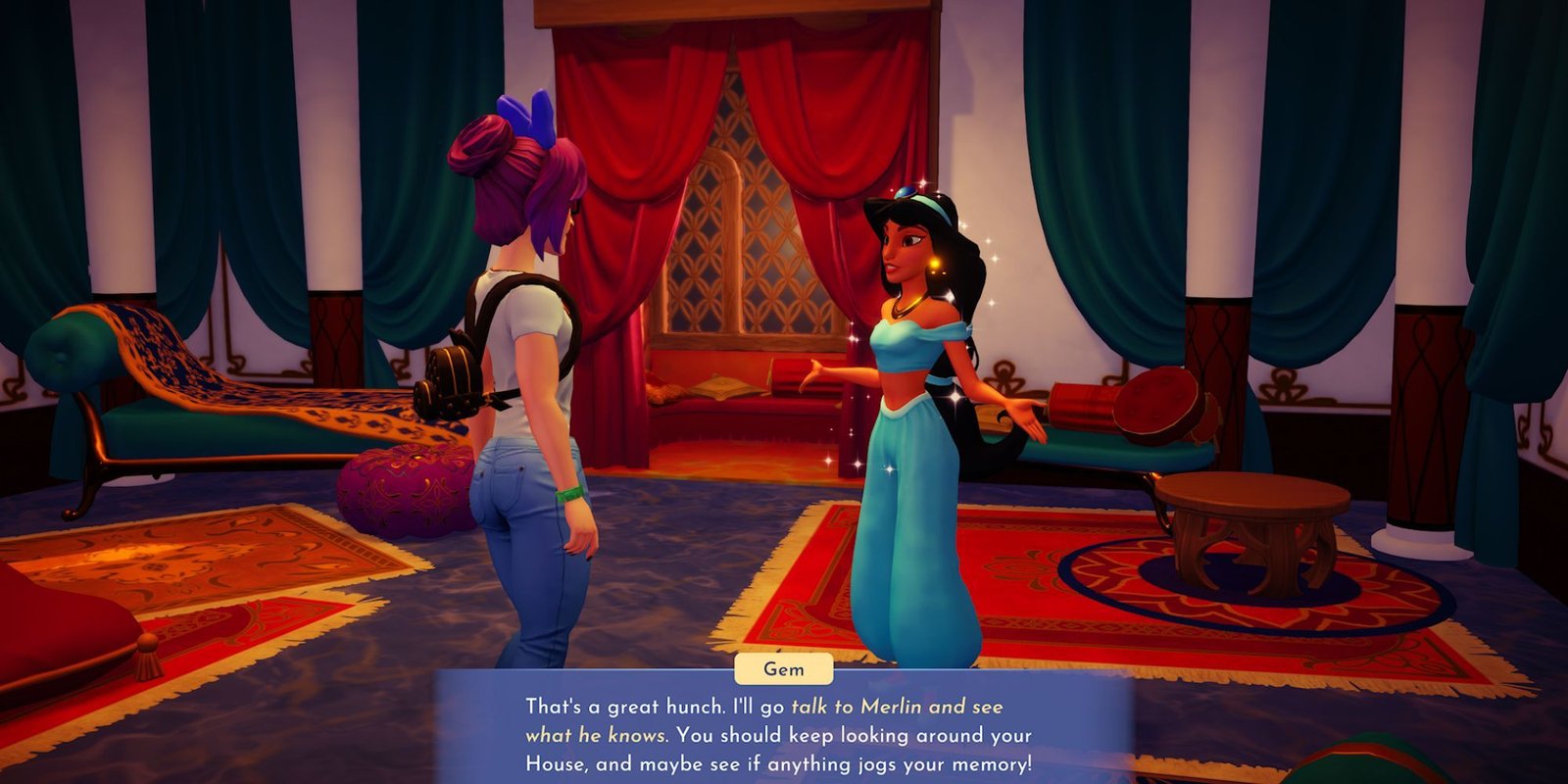 Speaking to Jasmine in Disney Dreamlight Valley's The Enchanted Flower quest