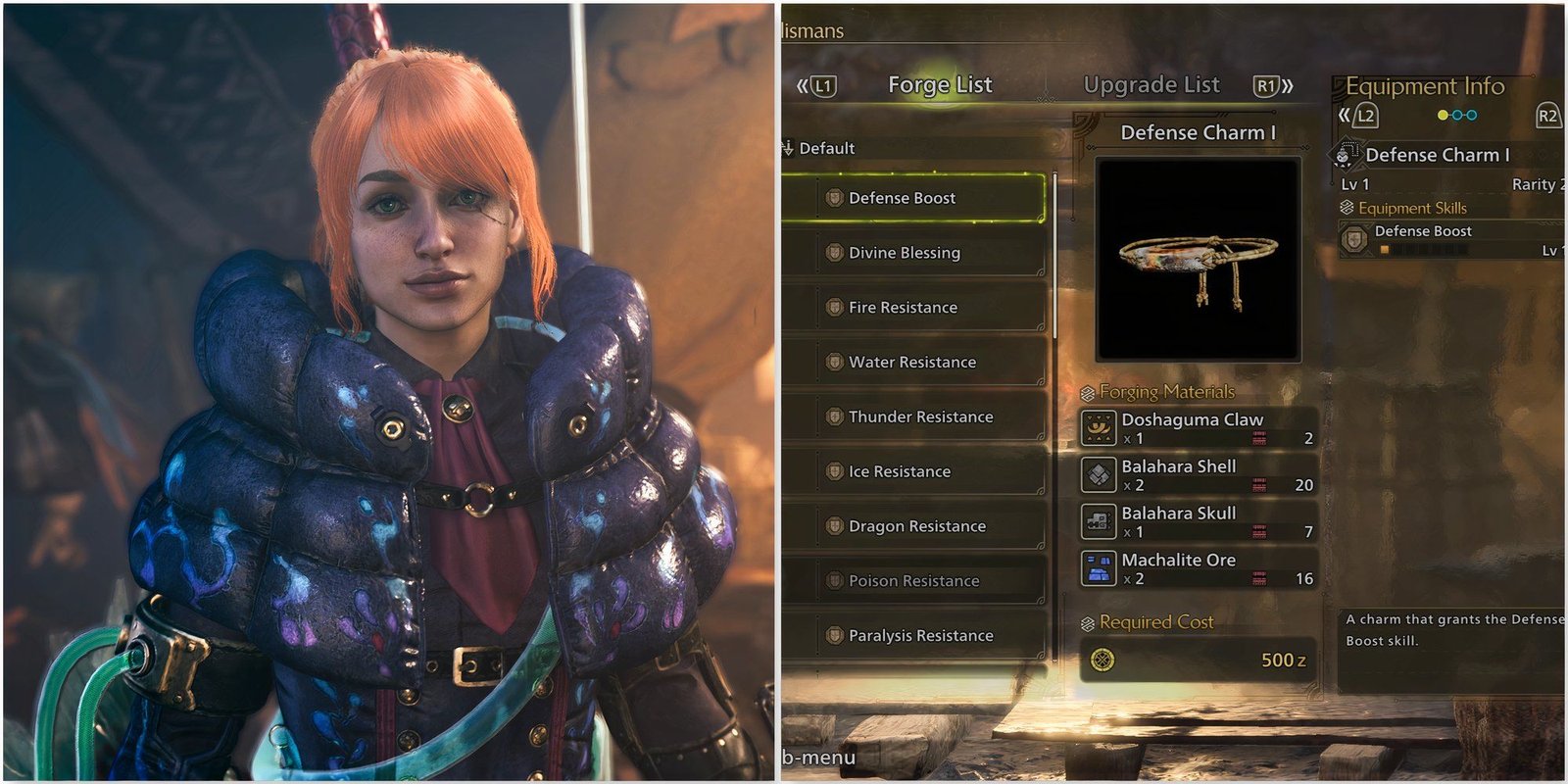 Your Hunter and a Defense Charm in Monster Hunter Wilds