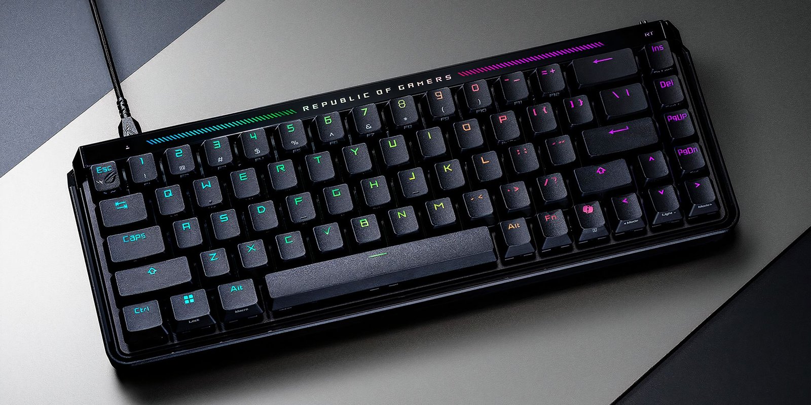 Closeup of ROG Falchion Ace HFX gaming keyboard